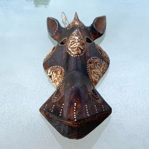 Zebra/Horse Mask Hand Carved Wooden Medallion Tribal Dot Design Wall Art - Picture 6 of 7